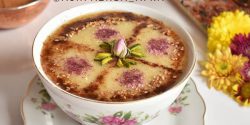 تزیین حلیم نذری ساده با دارچین و کنجد + تزیین حلیم با شابلون