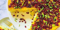 تزیین ته چین قالبی با زرشک و گردو + تزیین ته چین مرغ مستطیلی