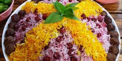 تزیین آلبالو پلو مجلسی با گوشت قلقلی + تزیین آلبالو پلو قالبی