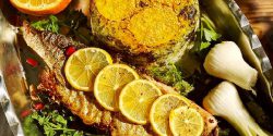 تزیین ماهی مجلسی و سرخ شده با برنج + تزیین ماهی شکم پر
