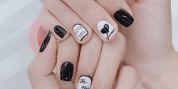 طراحی ناخن مشکی طلایی ساده + طراحی ناخن مشکی سفید