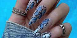 طراحی ناخن پروانه ای جدید + طرح ناخن پروانه آبی و صورتی