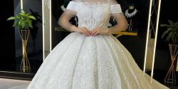 مدل لباس عروس دنباله دار پرنسسی + لباس عروس دنباله دار پفی