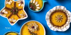 تزیین شله زرد برای افطار با دارچین و خلال بادام در اینستاگرام