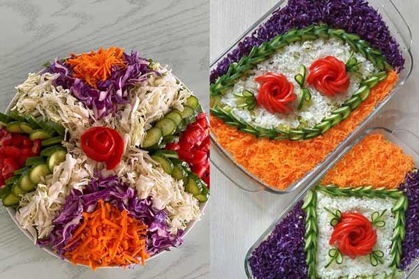 تزیین سالاد برای مهمانی تزیین سالاد ساده و شیک تزیین سالاد کاهو و خیار و گوجه و هویج تزیین سالاد عروس عکس سالاد فصل مجلسی تزیین سالاد برای مهمانی ساده
