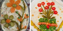تزیین سالاد الویه با خیارشور خرد شده برای ایده گرفتن