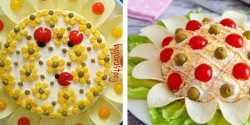 تزیین سالاد الویه با چیپس به شکل گرد با ایده های ساده