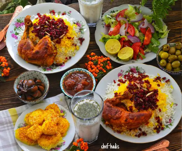 تزیین زرشک پلو با مرغ