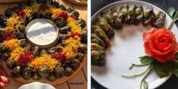 تزیین دلمه برای مهمانی و تولد به شکل چیده شده در ظرف