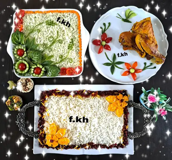 تزیین غذا برنج و مرغ