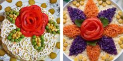تزیین غذا الویه مجلسی + تزیین سالاد الویه با هویج و خیارشور