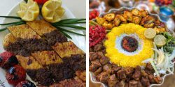تزیین کباب برای مهمانی و کنار برنج + تزیین کباب مرغ در دیس