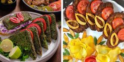 تزیین کوکو مجلسی با گوجه و خیارشور برای سفره مهمانی