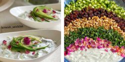 تزیین ماست و خیار مجلسی تک نفره و چند نفره با نعناع و گل سرخ