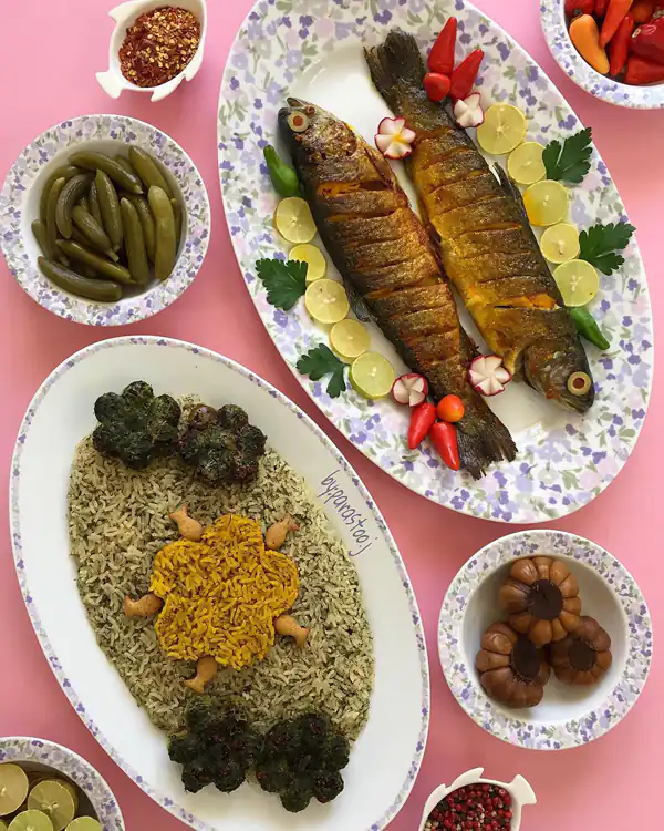 تزیین سبزی پلو با ماهی