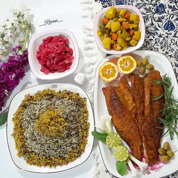 تزیین سبزی پلو با ماهی