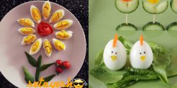 تزیین تخم مرغ آب پز برای بچه ها و مدرسه با گوجه و خیار