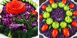تزیین سالاد فصل در ظرف گرد برای ایده گرفتن + تزیین سالاد کلم