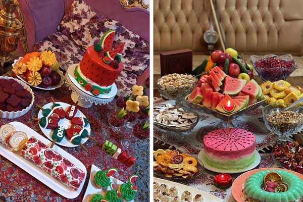 تزیین سفره شب یلدا لاکچری عروس سفره شب یلدا امسال سفره شب یلدا باکلاس تزیین شب یلدا برای عروس اینستاگرام تزیین میز شب یلدا ساده و شیک تزیین شب یلدا ساده