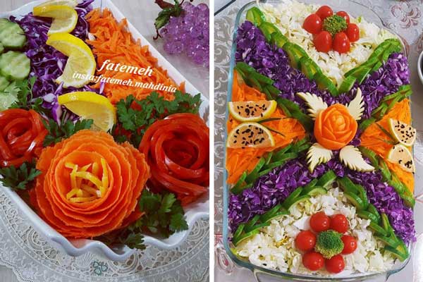 تزیین سالاد برای مهمانی تزیین سالاد کاهو و خیار و گوجه و هویج عکس سالاد فصل مجلسی عکس تزیین سالاد تزیین سالاد کاهو در ظرف گرد تزیین سالاد فصل ساده