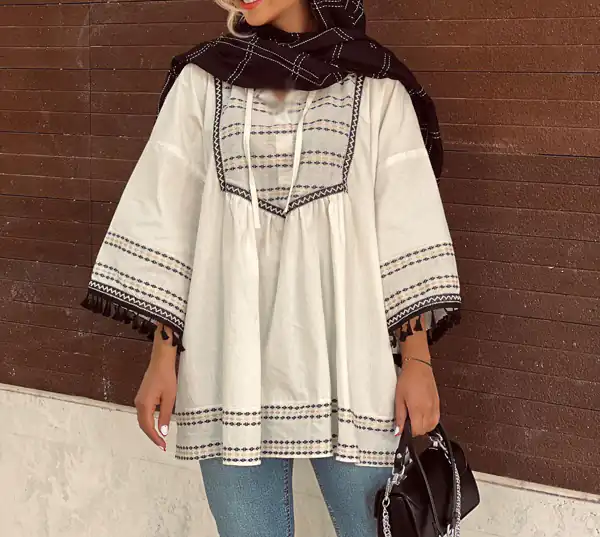 مدل مانتو جلوبسته با طرح سنتی