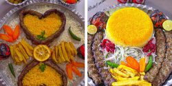 تزیین کباب کوبیده و جوجه در دیس با ایده های مجلسی