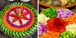 تزیین سالاد در ظروف گرد برای ایده مهمانی + تزیین سالاد کاهو