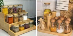مدل جا ادویه جدید شیشه ای + جا ادویه چوبی شیک و ساده
