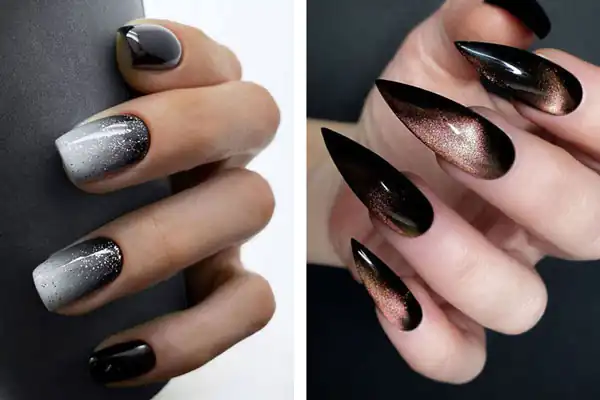 طرح ناخن شیک و باکلاس امبره ناخن مشکی سفید طرح ناخن مشکی ناخن آمبره مشکی قرمز ناخن آمبره شاین مدل ناخن امبره قرمز