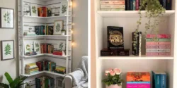 چیدمان کتابخانه ساده و شیک دخترانه برای اتاق خواب