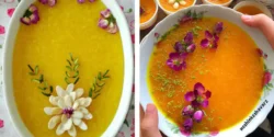 ایده تزیین ساده شله زرد با گل محمدی برای خوش سلیقه ها