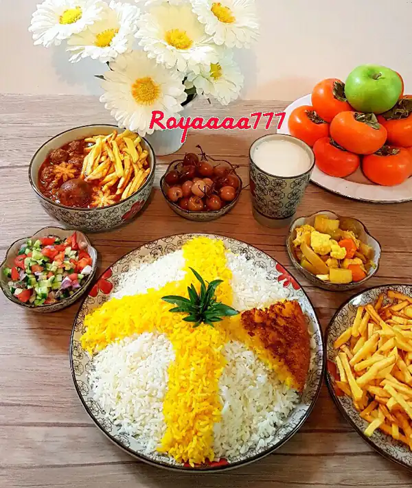 تزیین خورشت قیمه با برنج