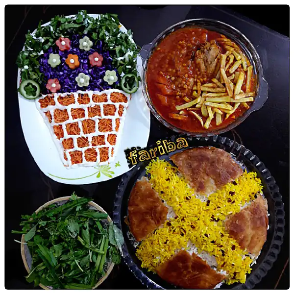 تزیین خورشت قیمه با برنج