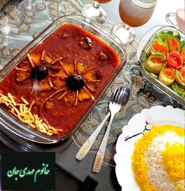 تزیین خورشت قیمه با برنج