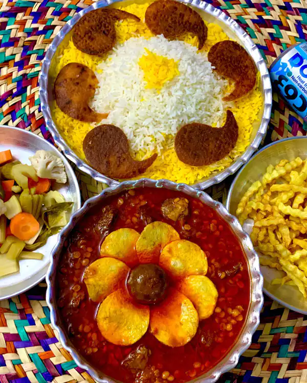 تزیین خورشت قیمه با برنج