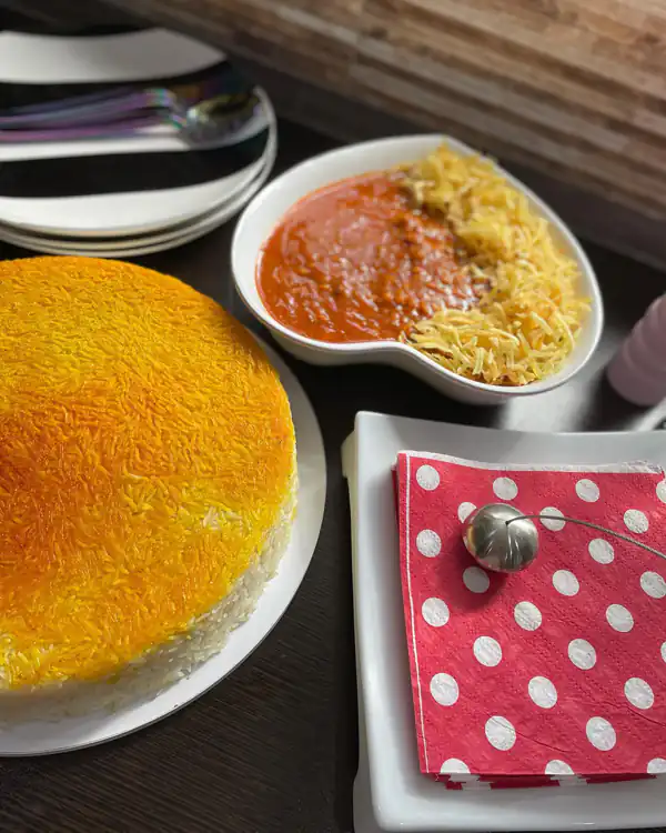 تزیین خورشت قیمه با برنج