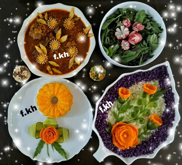تزیین خورشت قیمه با برنج