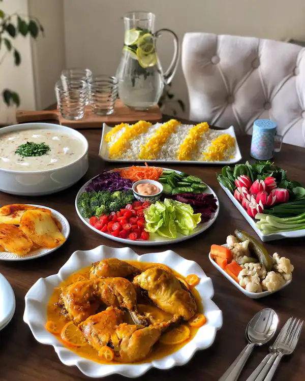 میز پذیرایی شام برای مهمانی