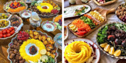 میز شام کباب و جوجه در دیس با تزیین های ساده و شیک