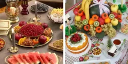 میز یلدا شیک و باکلاس برای عروس با چیدمان متفاوت و خاص