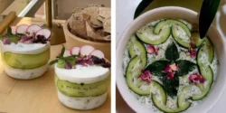 مدل تزیین ماست مجلسی با خیار و گل محمدی برای مهمانی