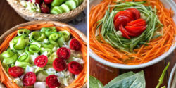 تزیین سالاد با خیار و گوجه ساده برای میز شام مهمانی