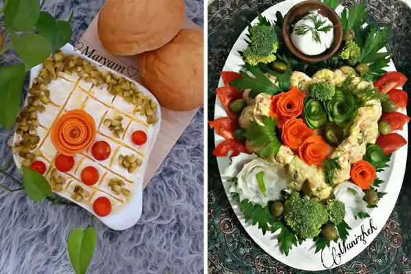 آموزش تزیین سالاد الویه برای مهمانی تزیین سالاد الویه ساده و شیک تزیین سالاد الویه با هویج و خیارشور آموزش تزیین سالاد الویه برای مدرسه تزیین سالاد الویه جدیدترین تزیین سالاد الویه تک نفره برای تولد تزیین سالاد الویه در ظرف گرد تزیین سالاد الویه با خیارشور
