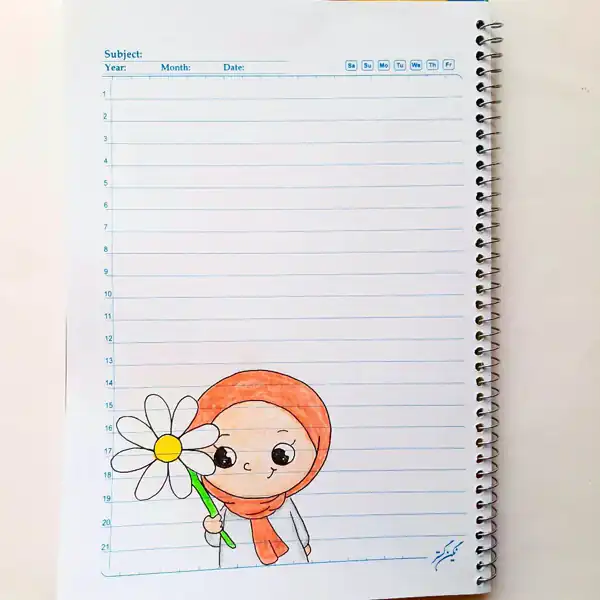 نقاشی دفتر مشق دخترانه آسان