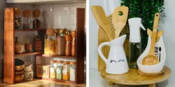 چیدمان کنار گاز جدید و شیک با وسایل چوبی و روغن ریز