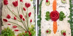 تزیین سالاد الویه با گوجه و خیارشور برای مهمانی و تولد