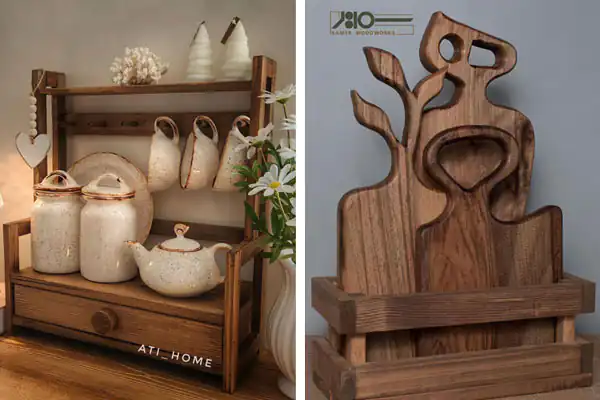 وسایل چوبی آشپزخانه برای چیدمان روی کابینت