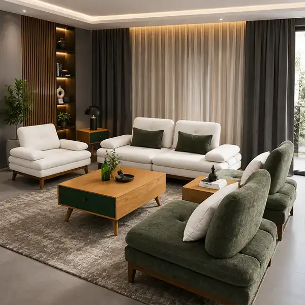 چیدمان مبل جلوی پرده پذیرایی