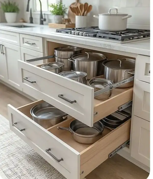 چیدمان کشو کابینت زیر گاز