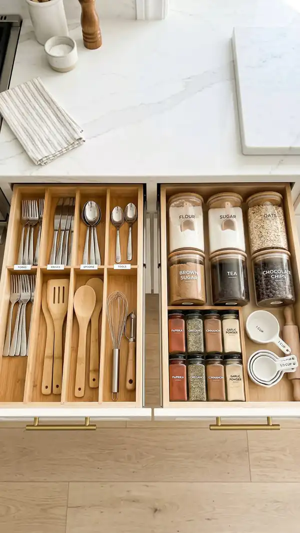 چیدمان کشو کابینت زیر گاز